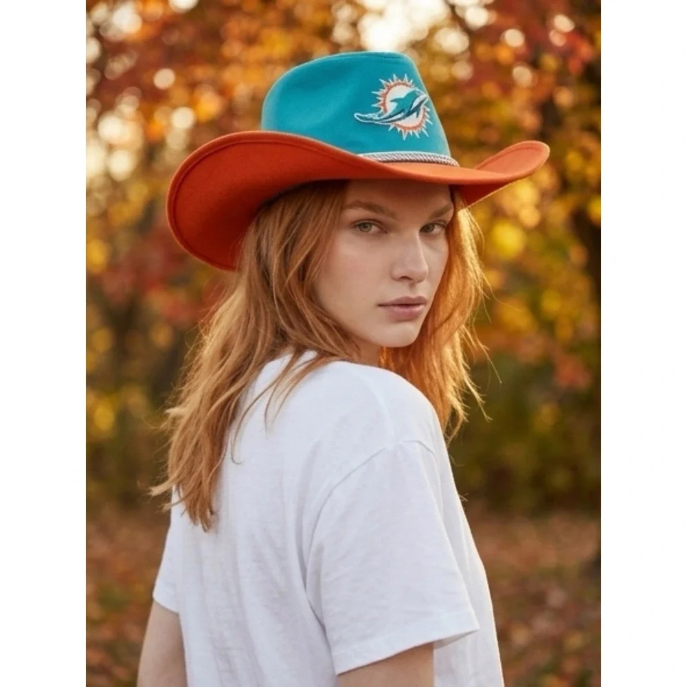 (/5)MIAMI DOLPHINS FOCO TWO TONE COWBOY HAT - AQUA/ORANGE